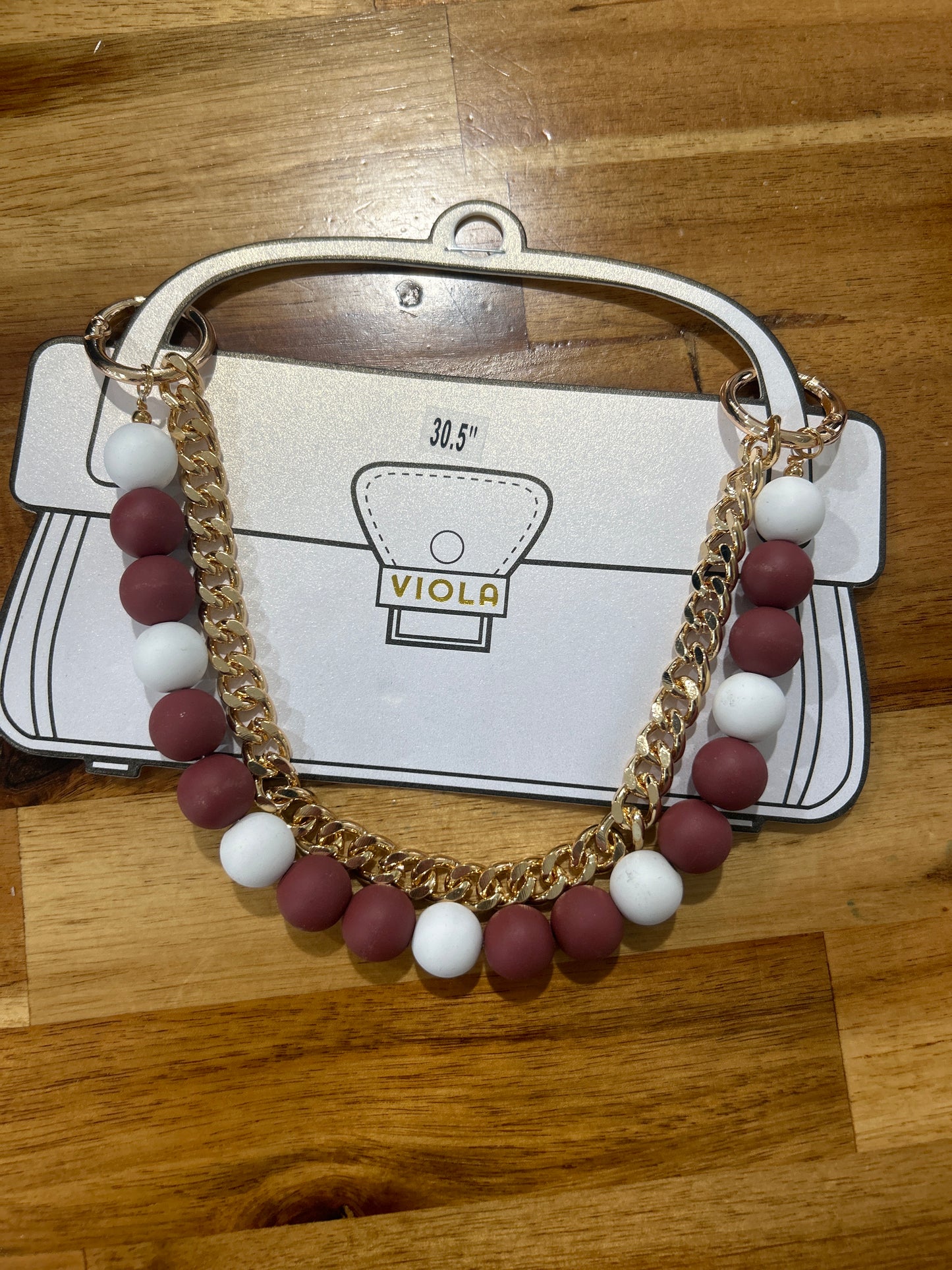 Maroon & White Beaded Purse Chain