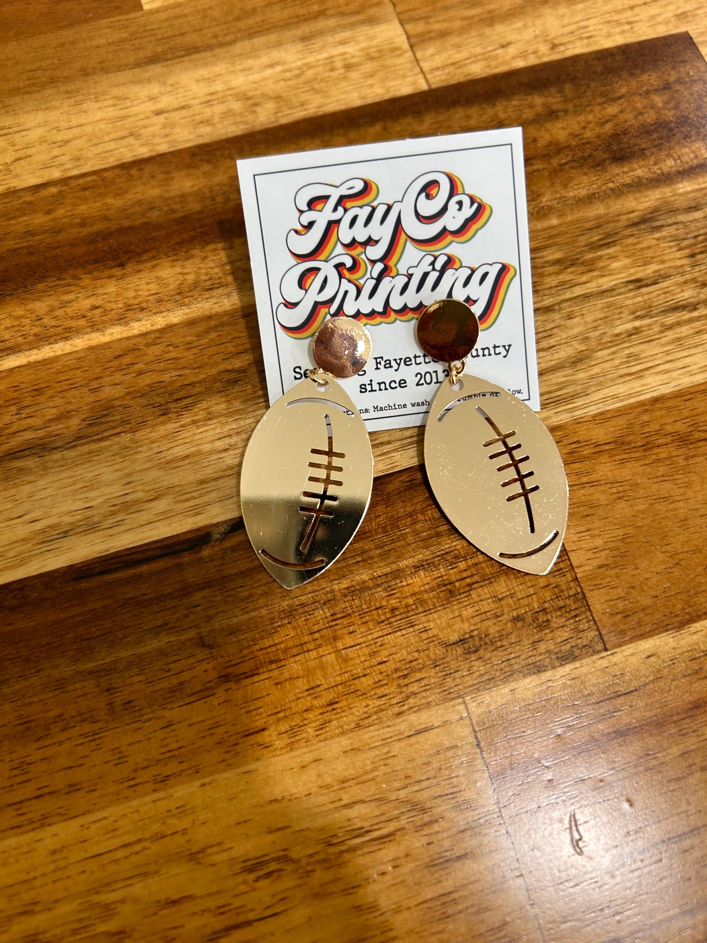 Brass Footbal Metal Post Earrings