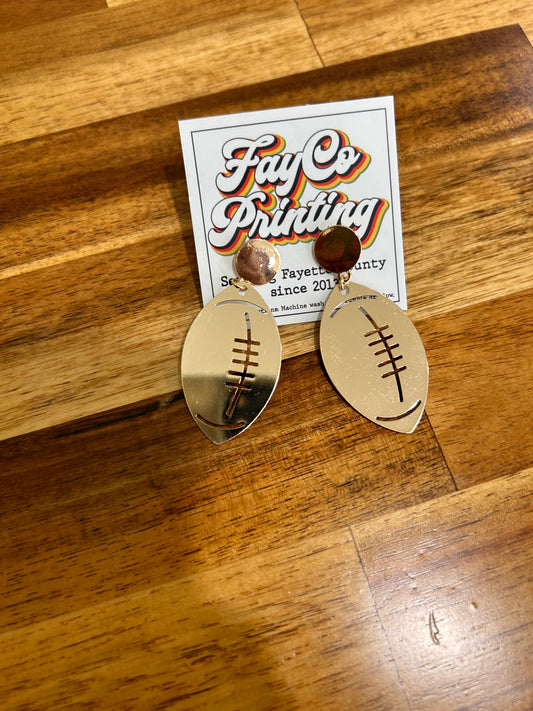 Brass Footbal Metal Post Earrings