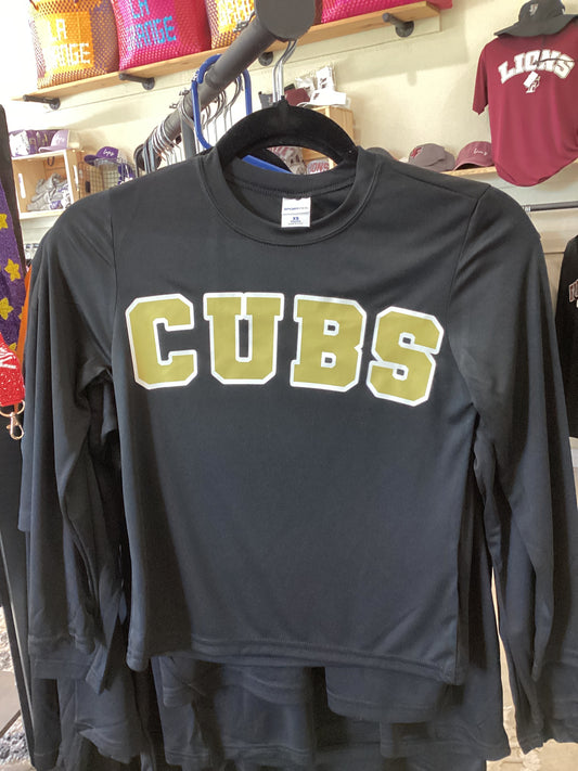 Youth long sleeve black drifit cubs Tee