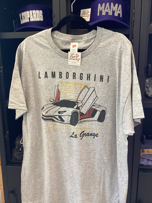 La Grange Lamborghini grey short sleeved tee with art only on the front