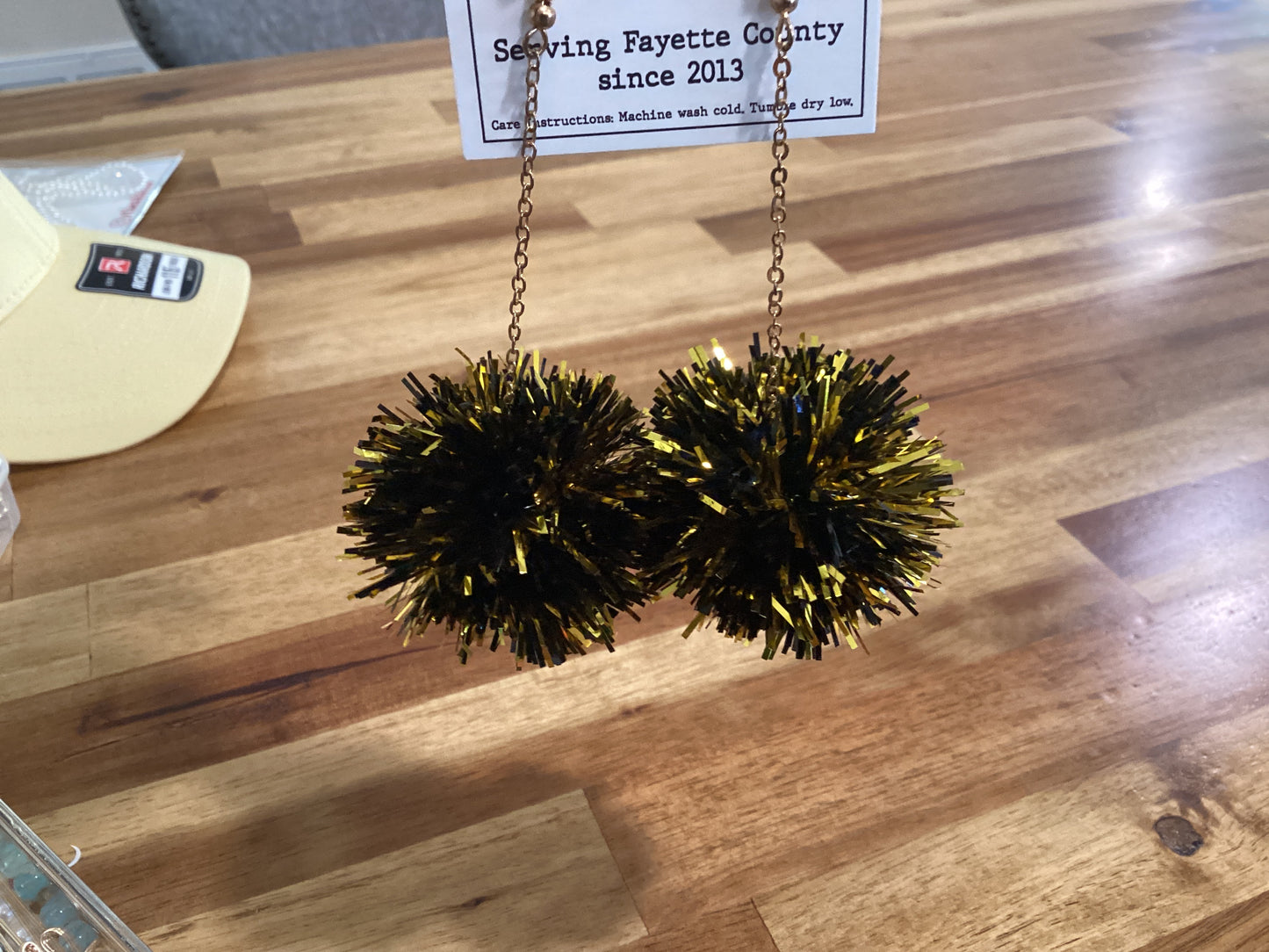 Black & Gold PomPom Earrings