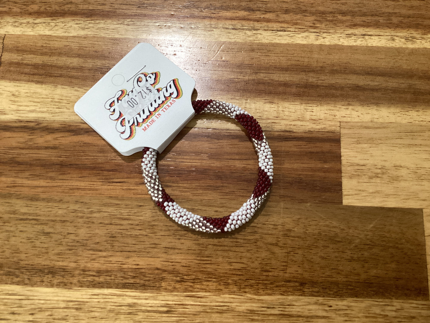 Maroon and white Beaded Bracelets