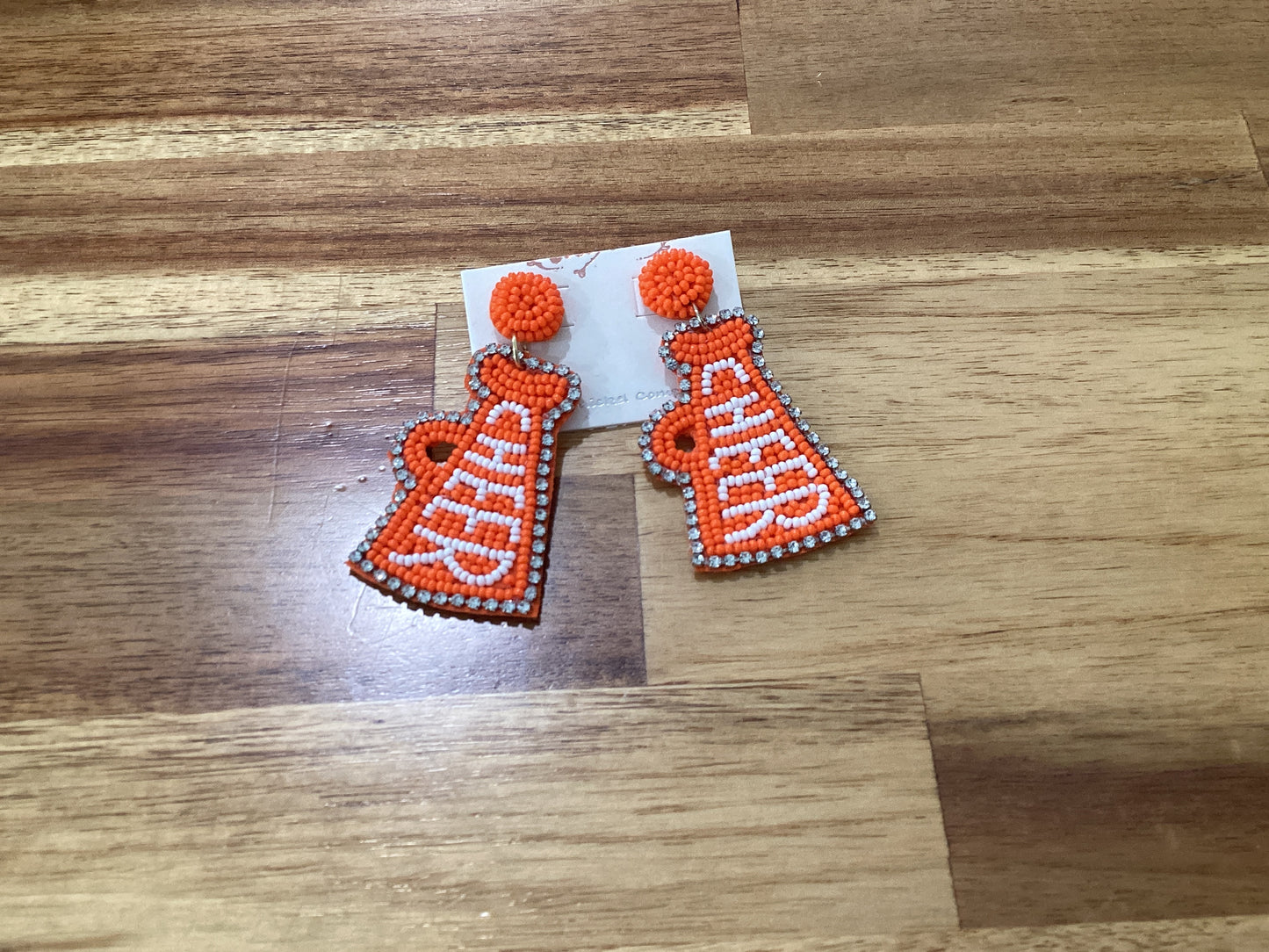 Orange & White Cheer Megaphone Beaded Earrings
