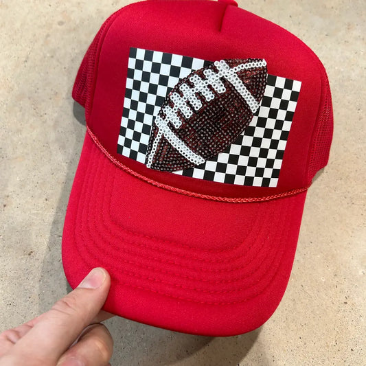 Red Retro Sequin Football Trucker
