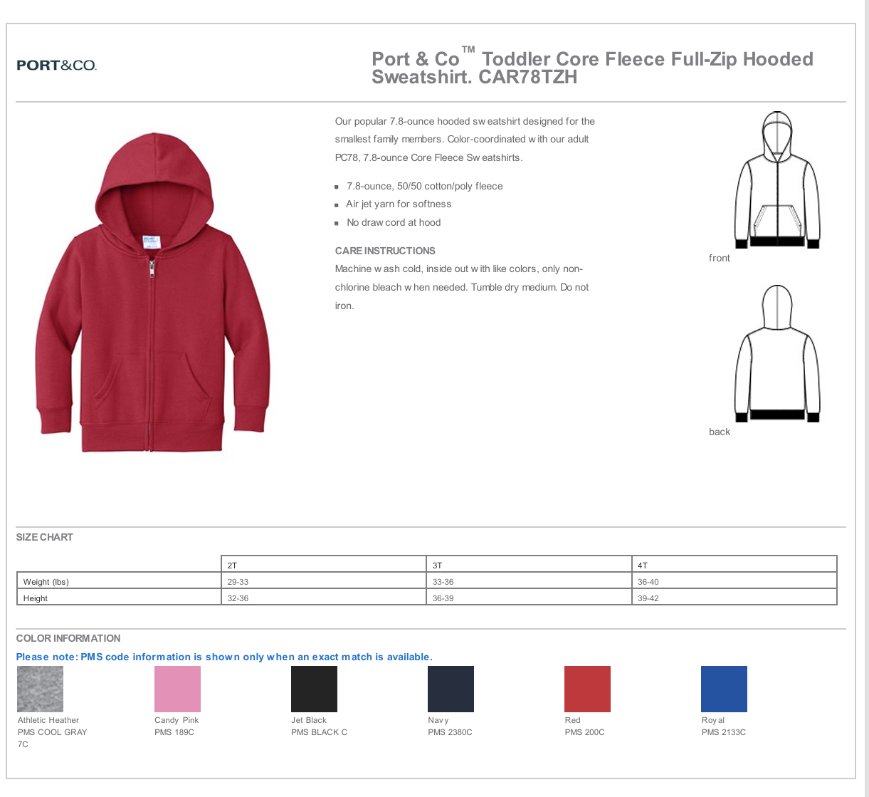 S.H. Port & Co Full Zip Toddler Sweatshirt