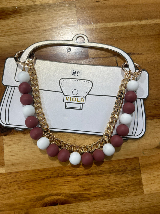 Maroon & White Beaded Purse Chain