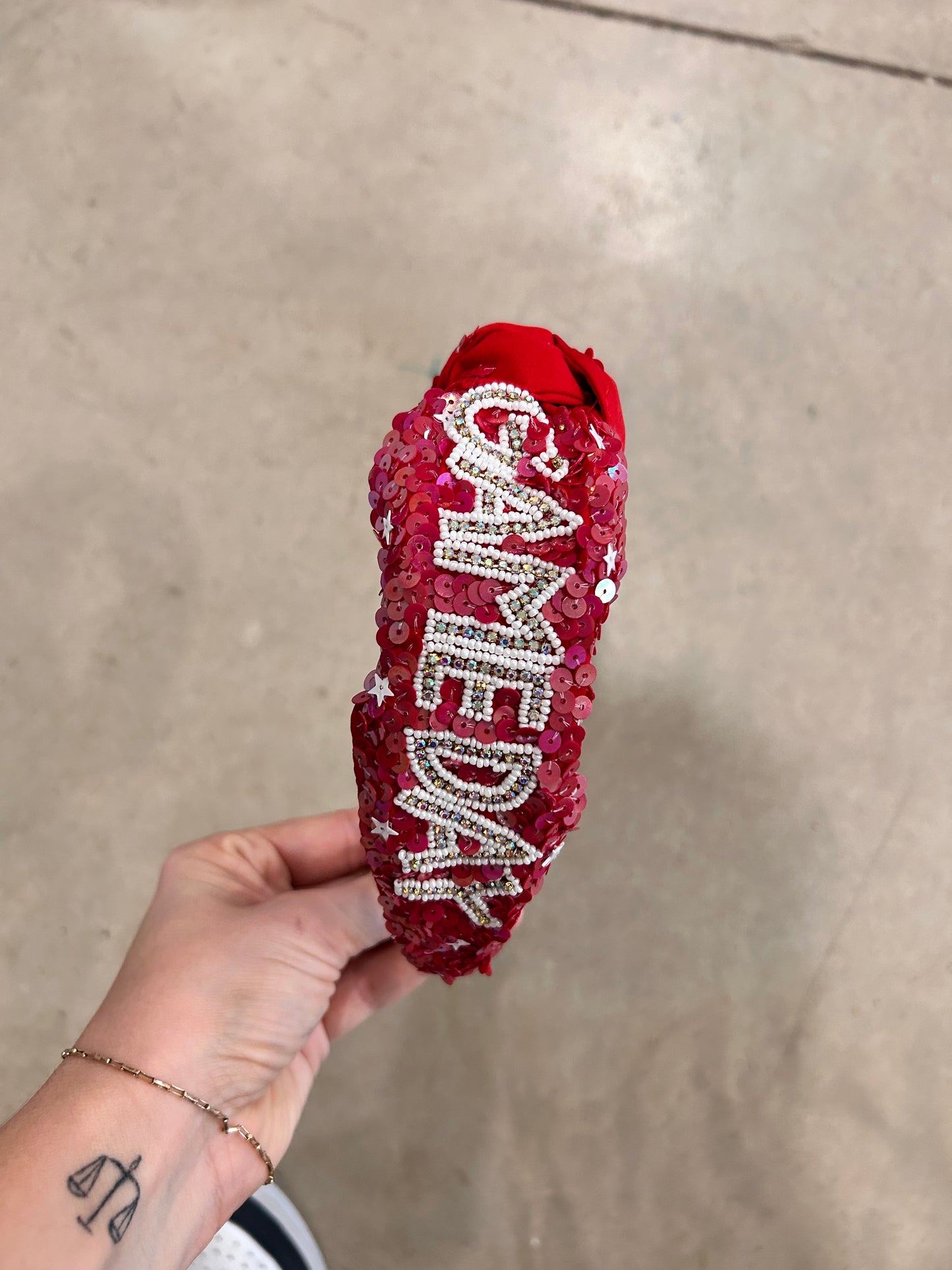 Red GAME DAY Beaded Topknot Headband