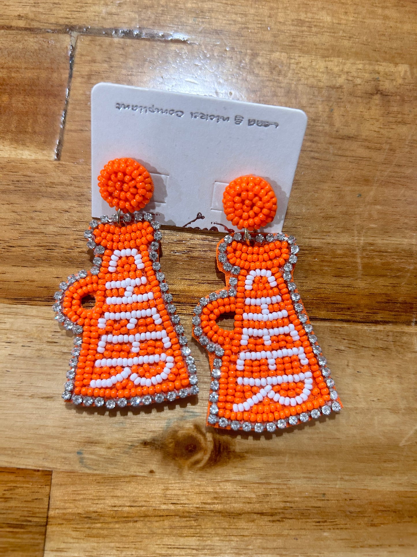 Orange & White Cheer Megaphone Beaded Earrings
