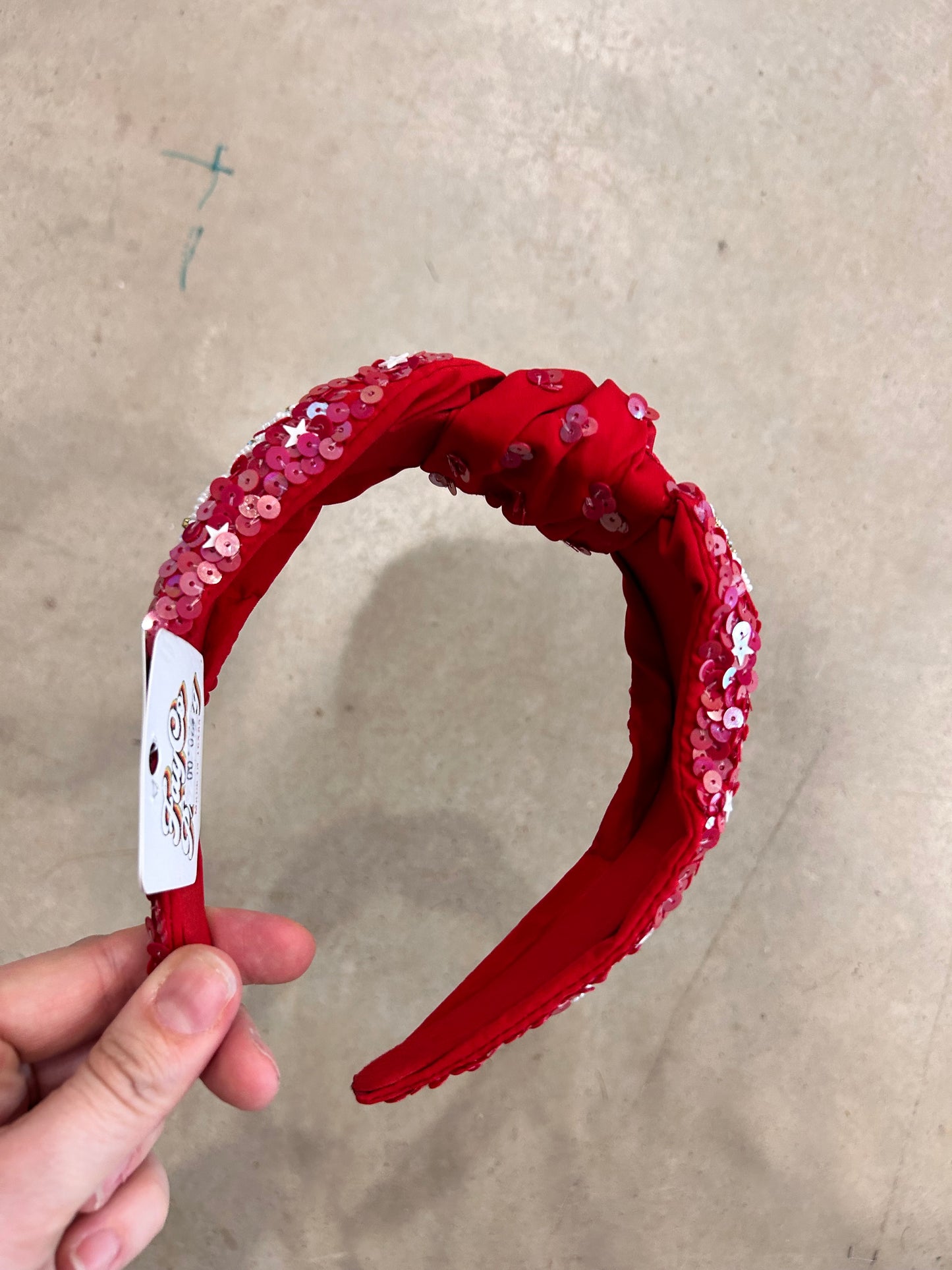 Red GAME DAY Beaded Topknot Headband