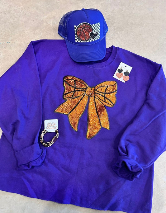 Sequin Basketball Bow Sweatshirt - Purple