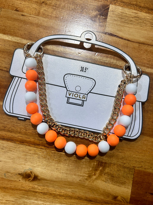 Orange & White Beaded Purse Chain