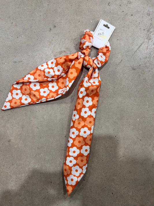 Orange & White Floral Hair Scarf