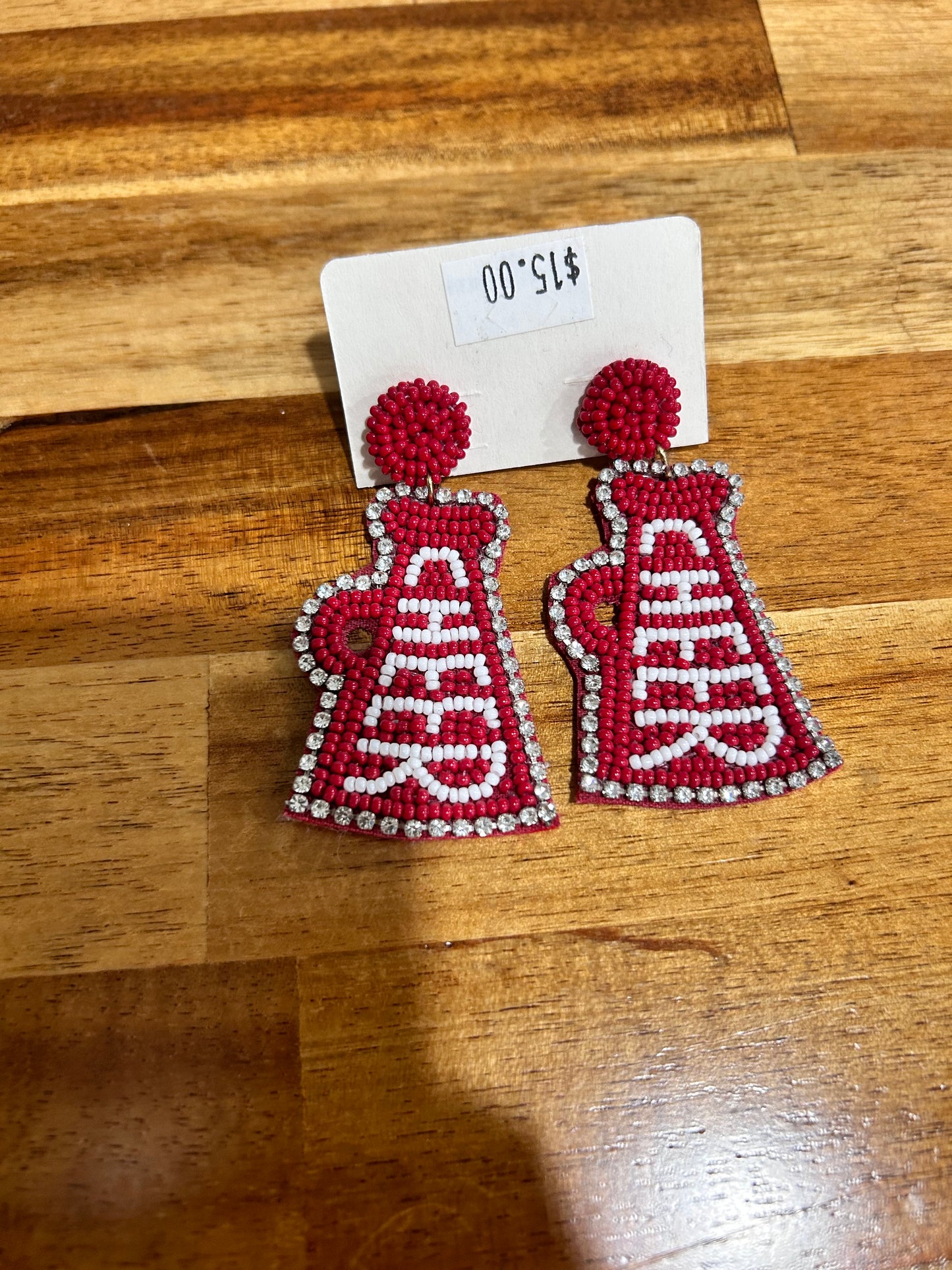 Red & White Cheer Megaphone Beaded Earrings