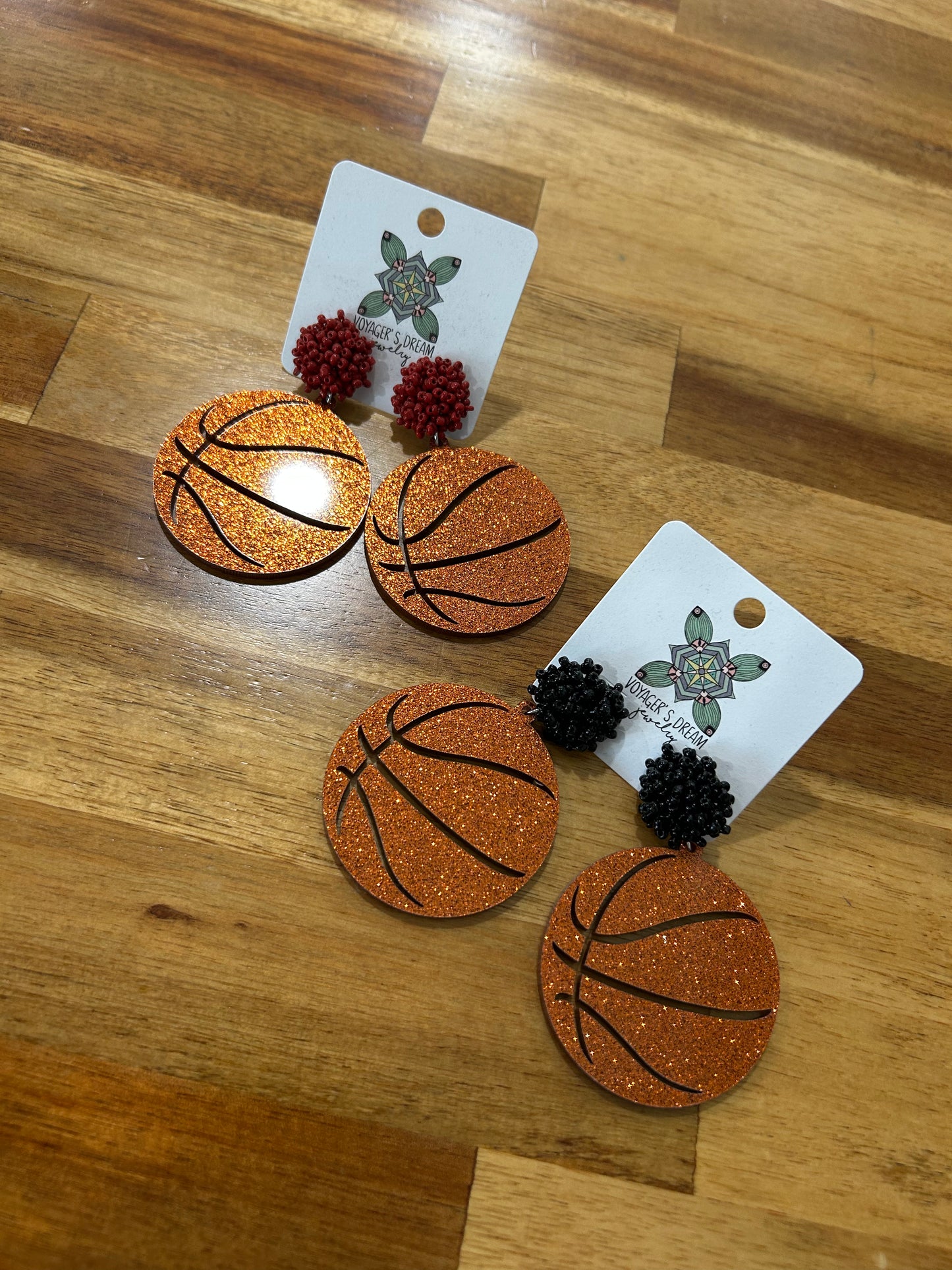 Glitter Basketball Earrings - Maroon or Black