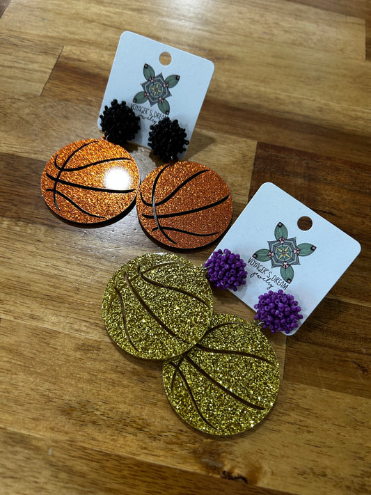 Glitter Basketball Earrings - Purple or Black