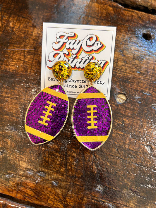 Purple & Gold Acrylic Football Stud Earring