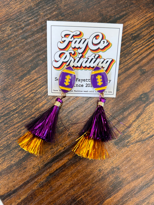 Purple & Gold Football Tassel Earrings