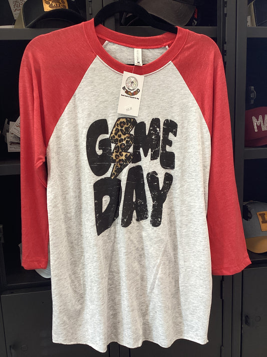 Gameday red and white softball tee