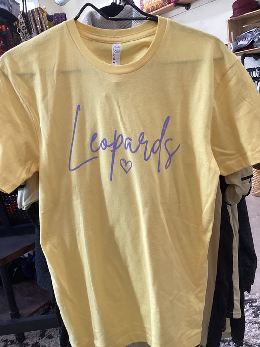 Adult Yellow Script Leopards heart tee