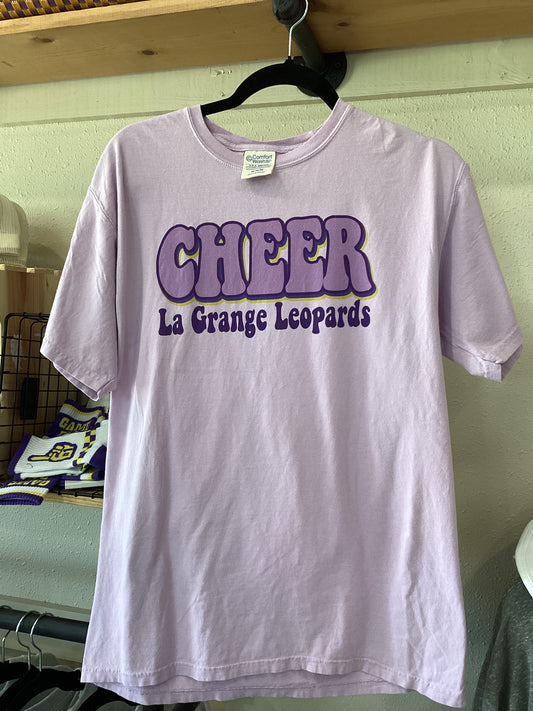 Short sleeve comfy light purple leopard Cheer shirt