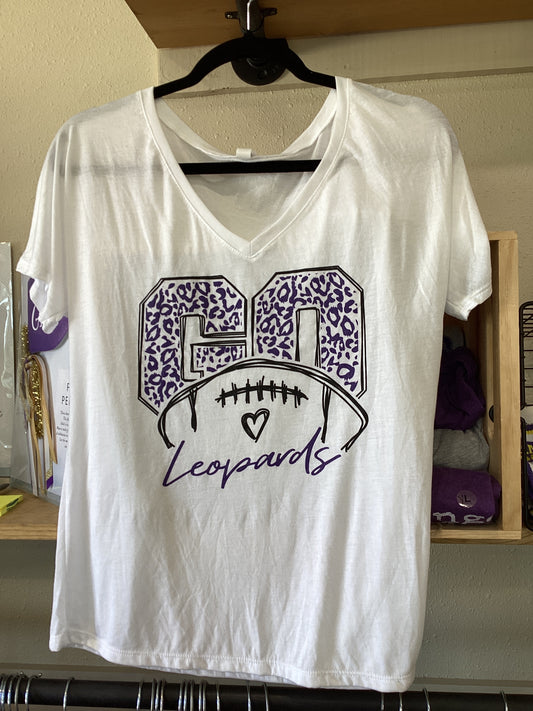 White V-neck football LG tee