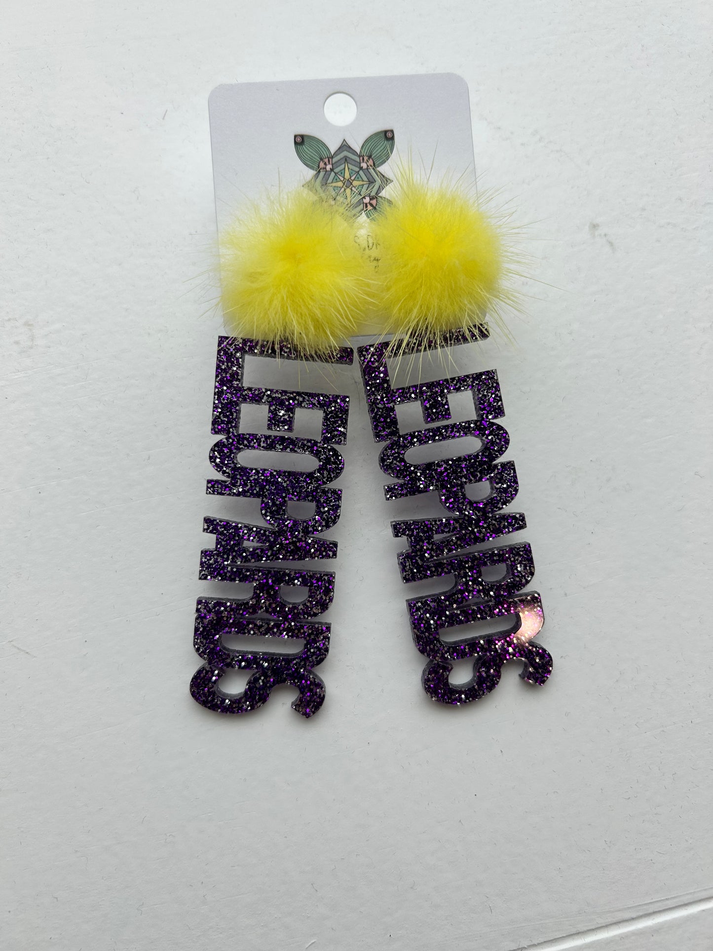 Yellow Pom - Purple LEOPARD earrings