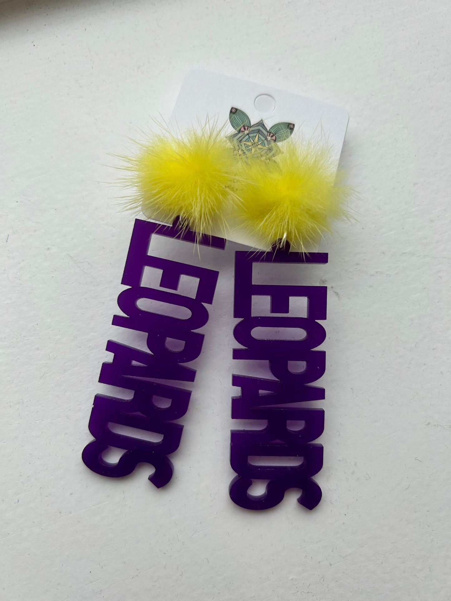 Yellow Pom - Purple LEOPARD earrings